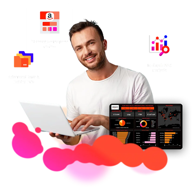 FBA Xperts specialist reviewing an Amazon seller dashboard on a laptop